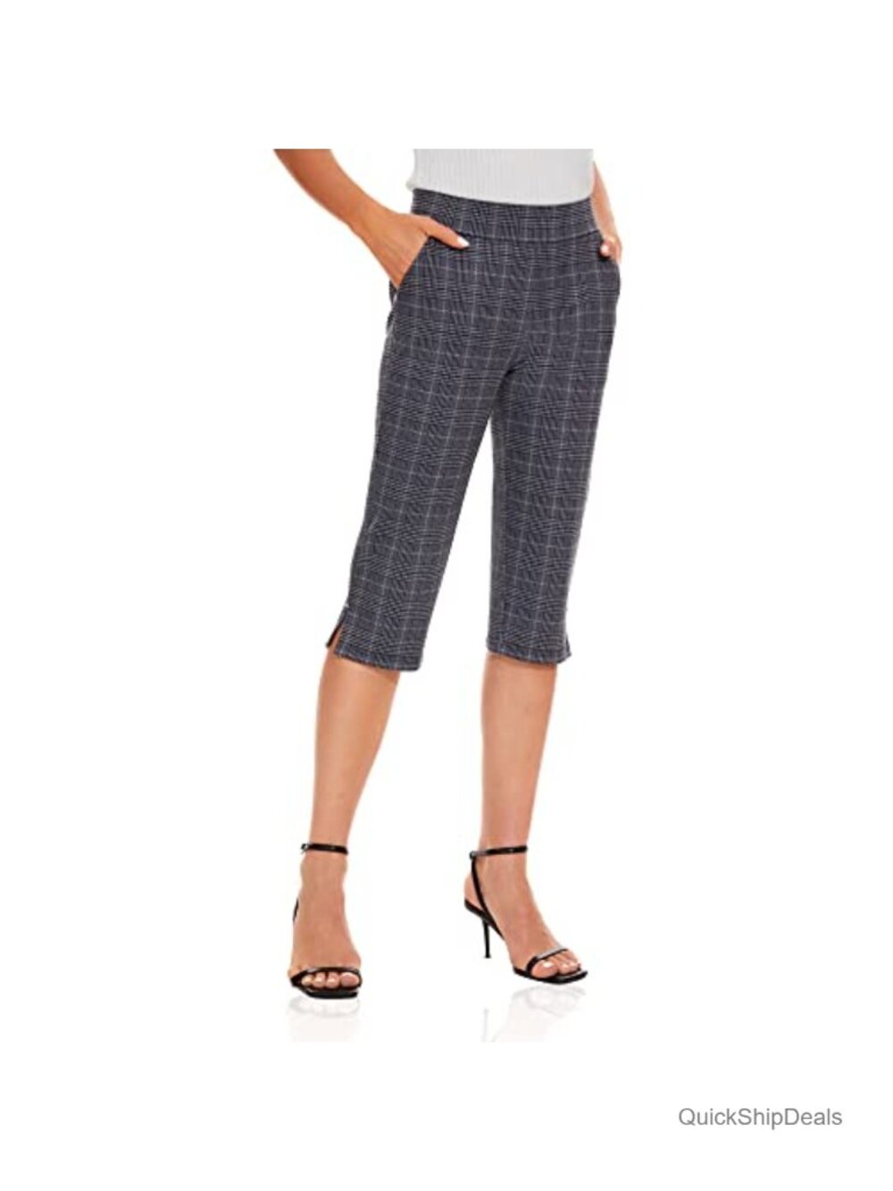 High Rise Tummy Control Capri Leggings with Pockets 4-Way Stretch